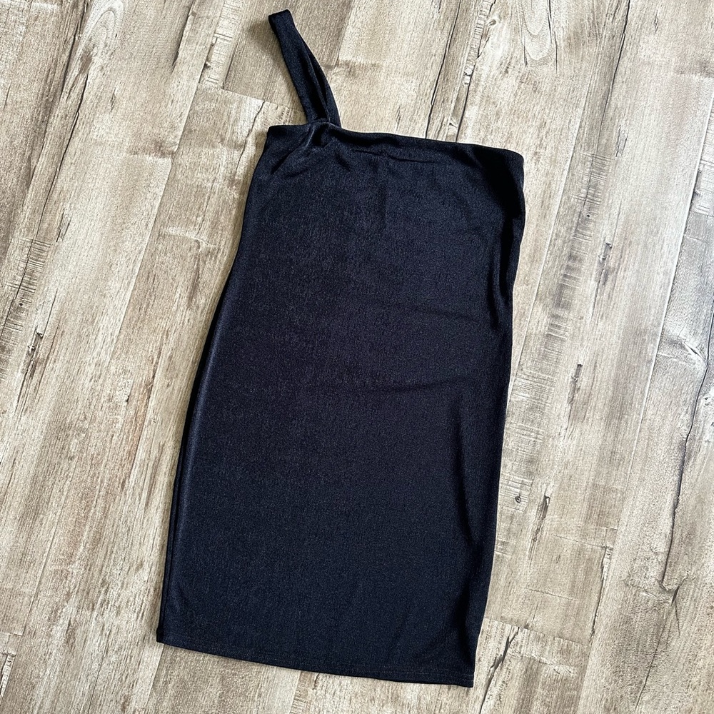Missguided one shoulder black slinky stretch mini dress 8 NWT